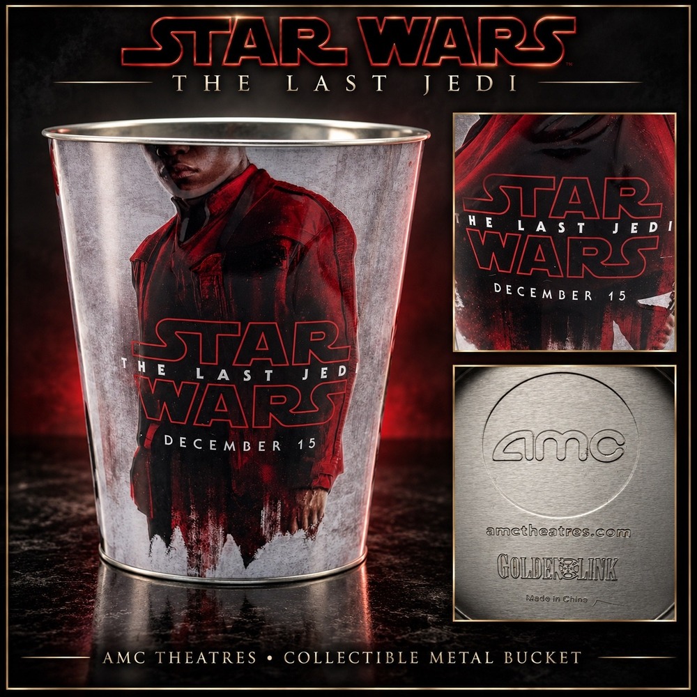 Star Wars The Last Jedi AMC Theatres Collectible Metal Popcorn Bucket Rey Finn
